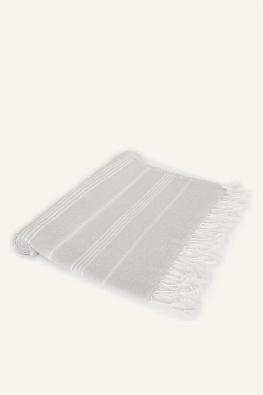 Kadın Açık Gri Kadın Desenli Pamuklu Plaj Havlusu