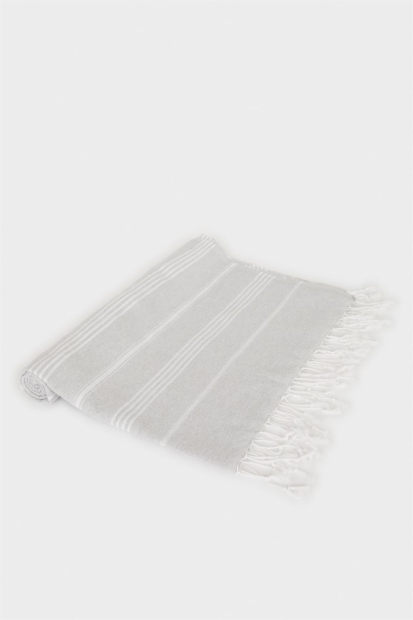 Kadın Açık Gri Kadın Desenli Pamuklu Plaj Havlusu