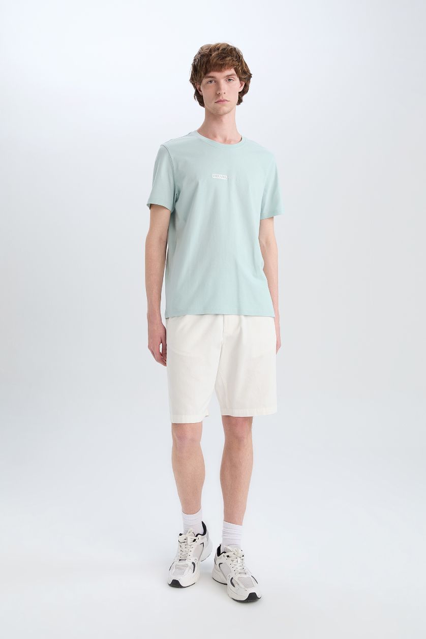 MAN Light Blue Cotton Slim Fit Crew Neck Printed Short Sleeve T-Shirt