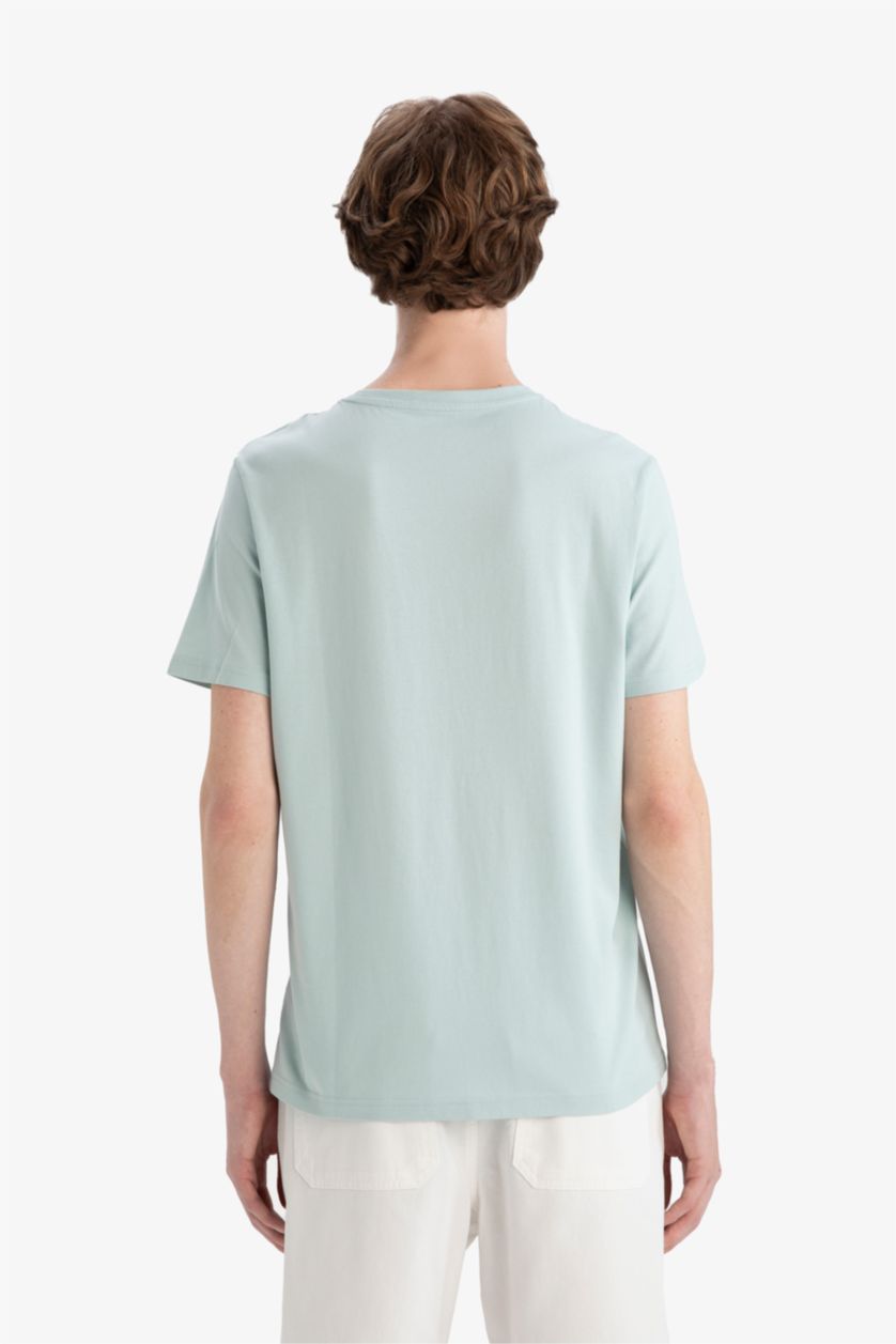 MAN Light Blue Cotton Slim Fit Crew Neck Printed Short Sleeve T-Shirt