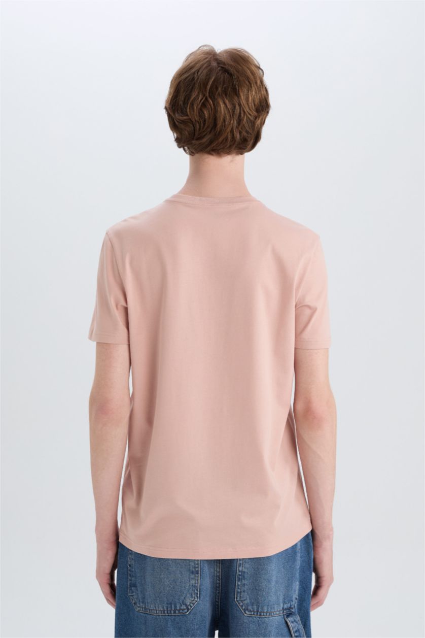 MAN Beige Cotton Slim Fit Crew Neck Printed Short Sleeve T-Shirt