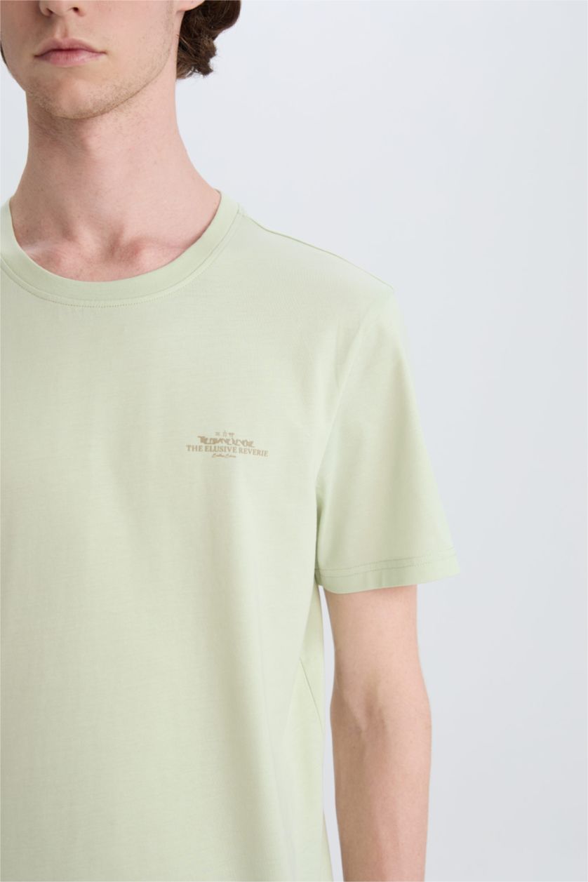 MAN Light Green Cotton Slim Fit Crew Neck Printed Short Sleeve T-Shirt
