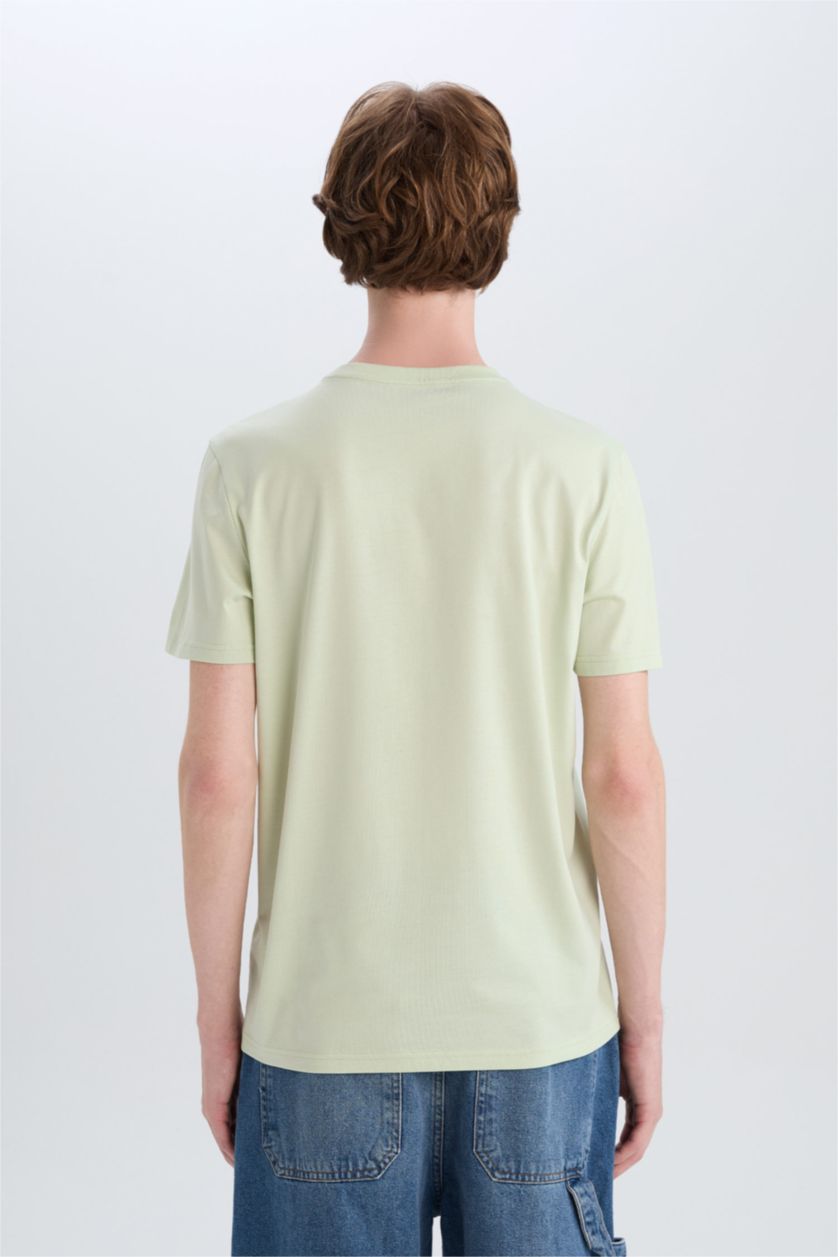 MAN Light Green Cotton Slim Fit Crew Neck Printed Short Sleeve T-Shirt