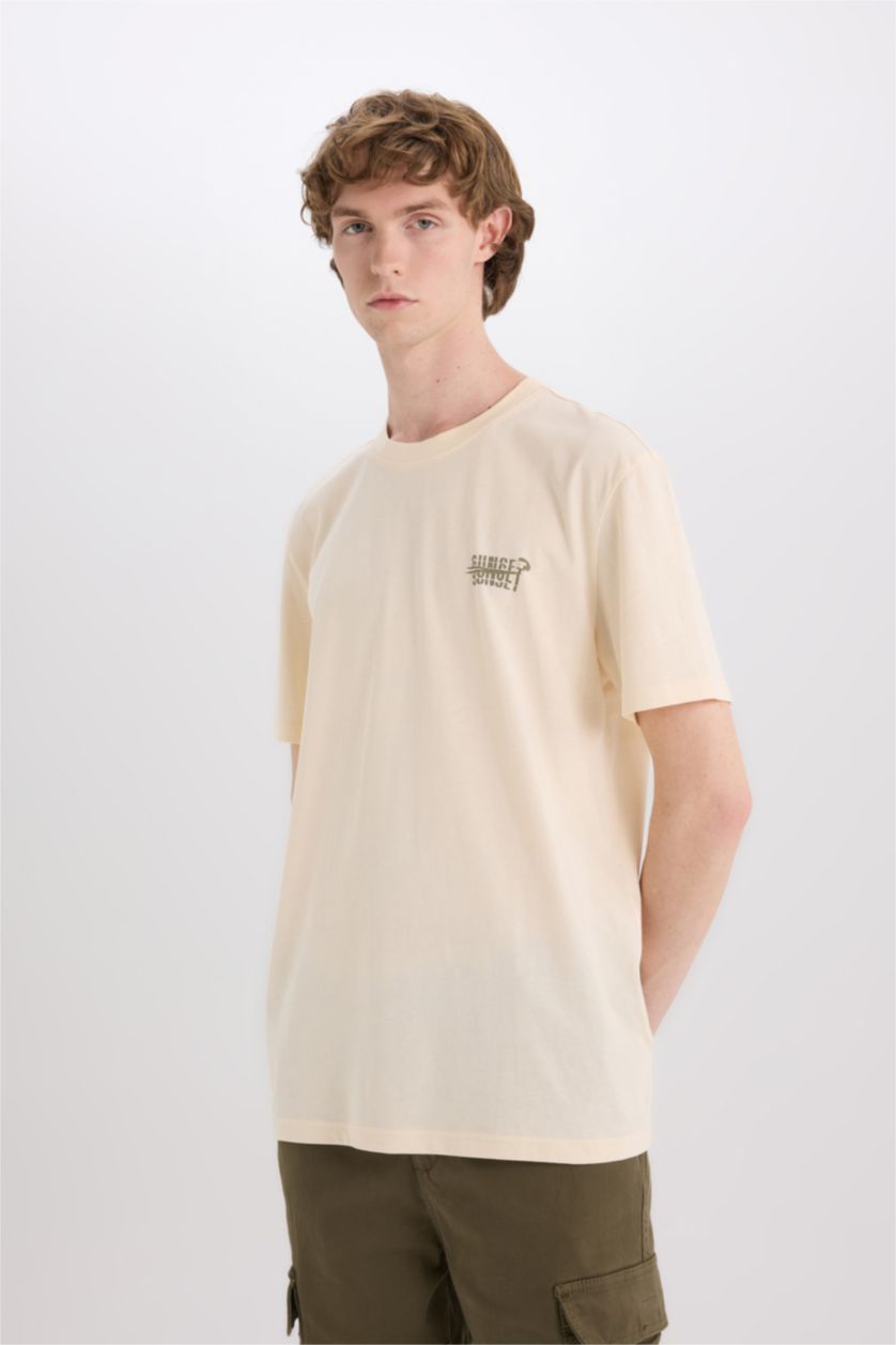 MAN Stone Cotton Regular Fit Crew Neck Printed T-Shirt