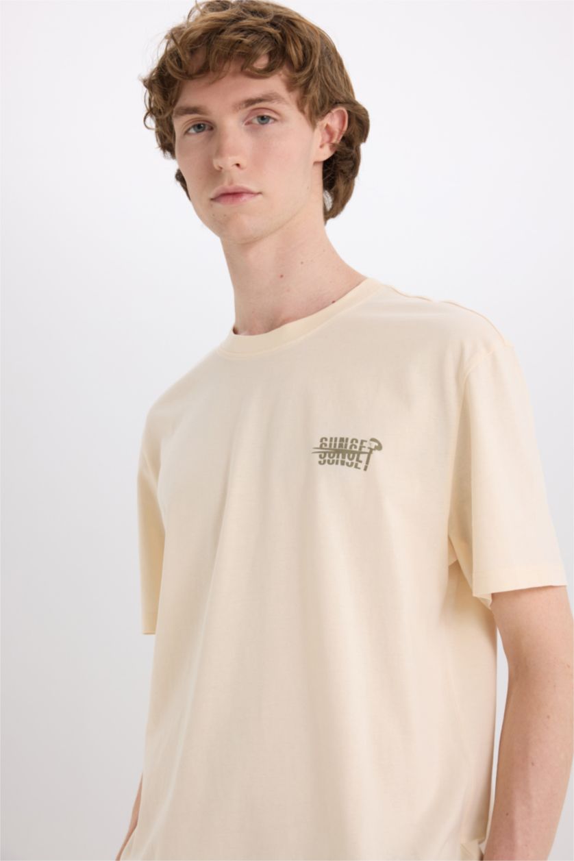 MAN Stone Cotton Regular Fit Crew Neck Printed T-Shirt