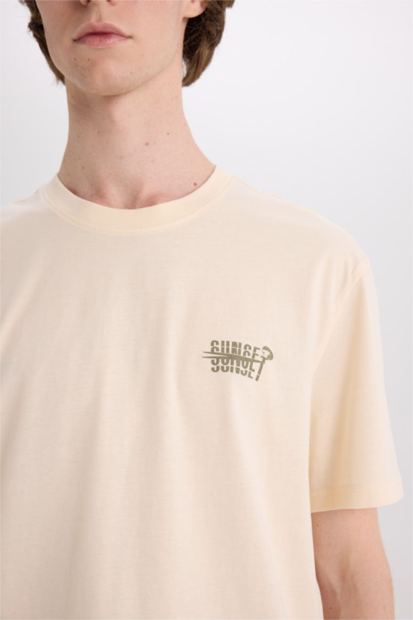 MAN Stone Cotton Regular Fit Crew Neck Printed T-Shirt