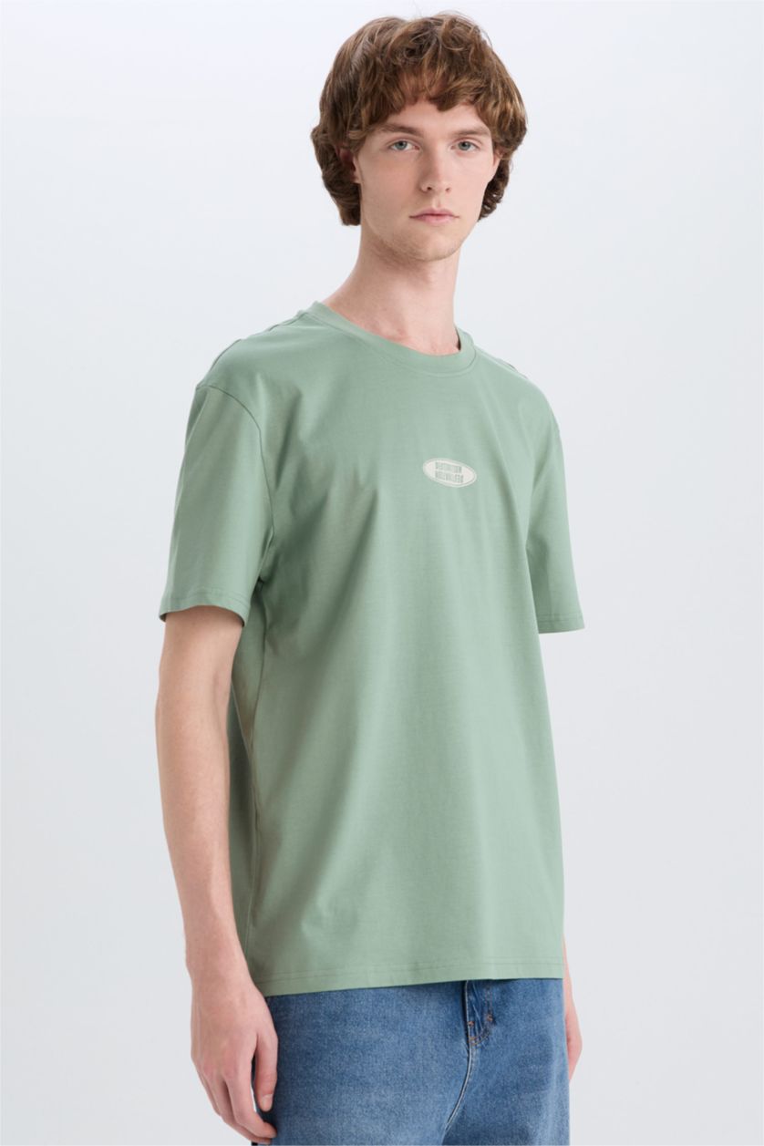 MAN Light Green Cotton Regular Fit Crew Neck Printed T-Shirt