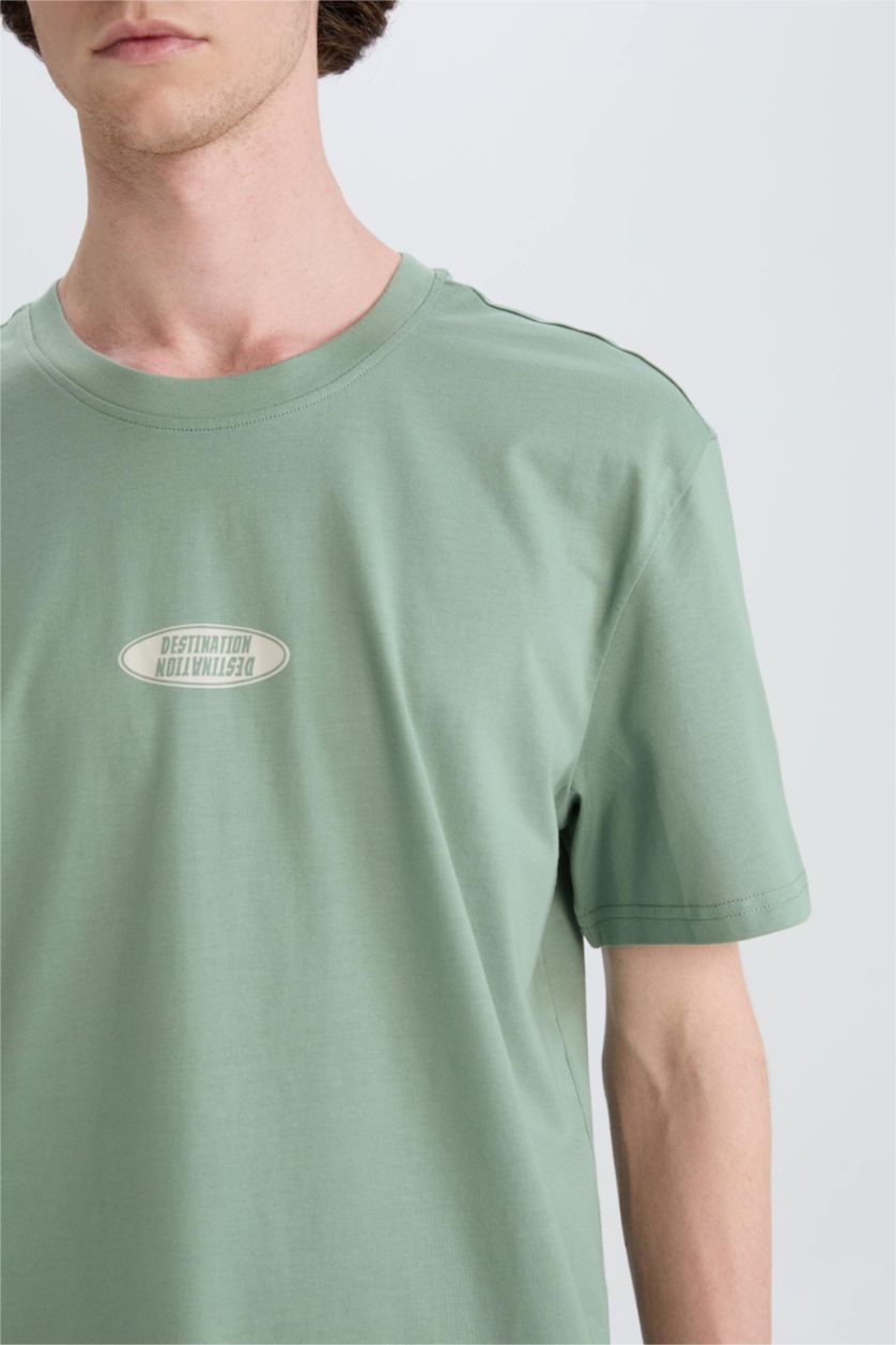 MAN Light Green Cotton Regular Fit Crew Neck Printed T-Shirt