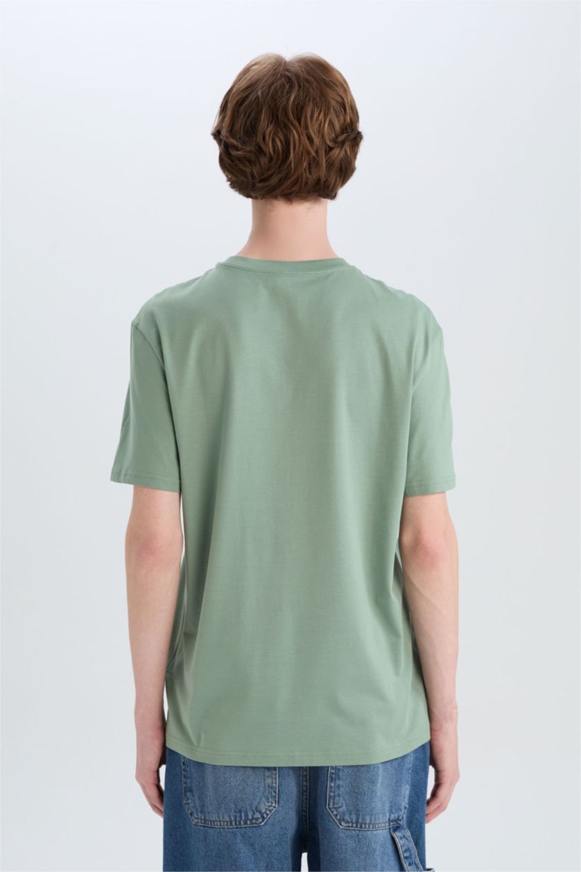 MAN Light Green Cotton Regular Fit Crew Neck Printed T-Shirt