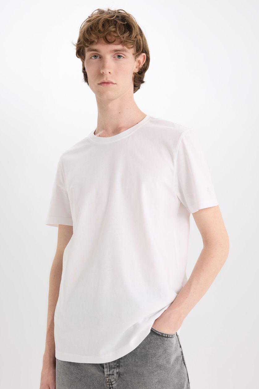 MAN White Cotton Slim Fit Crew Neck Printed Short Sleeve T-Shirt