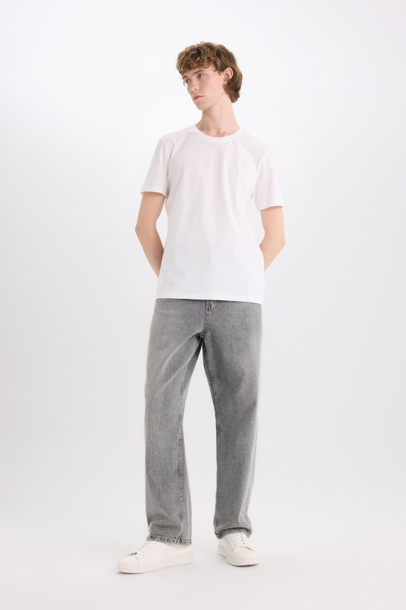 MAN White Cotton Slim Fit Crew Neck Printed Short Sleeve T-Shirt