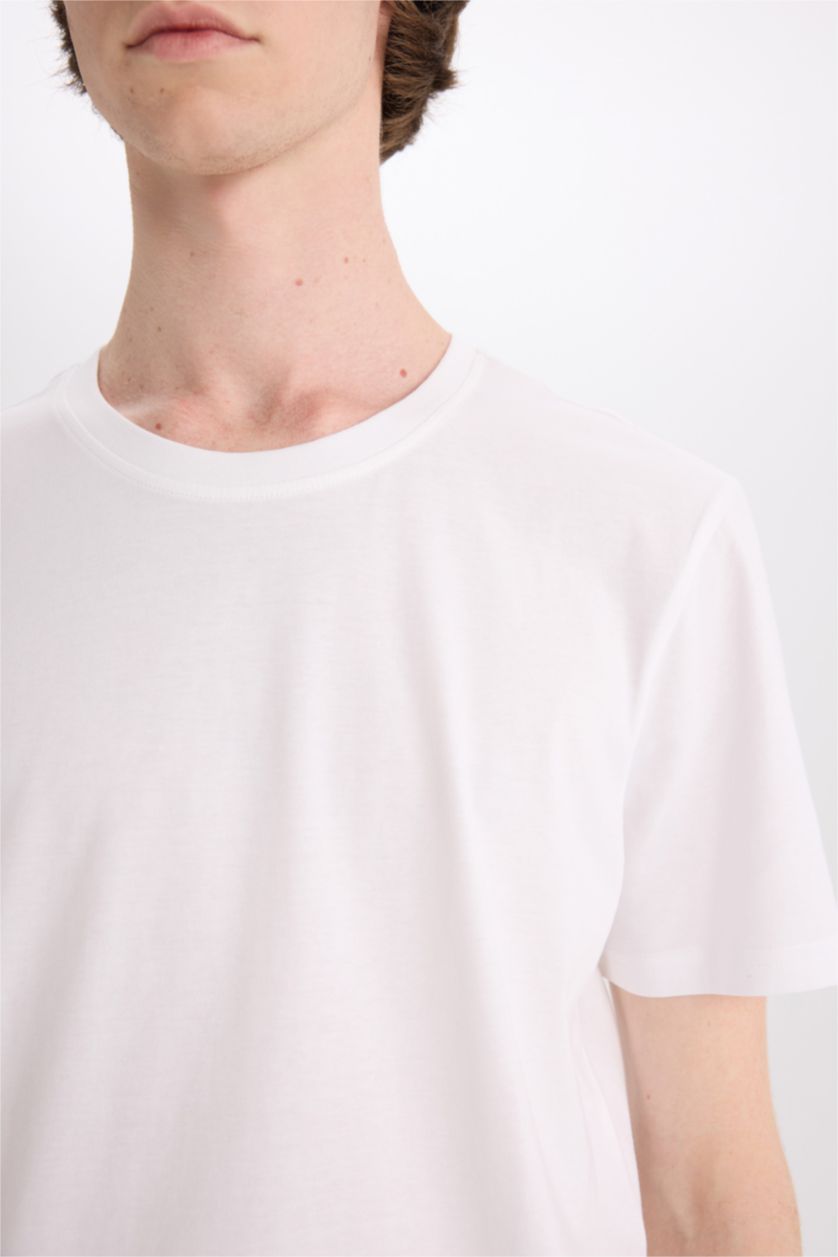 MAN White Cotton Slim Fit Crew Neck Printed Short Sleeve T-Shirt