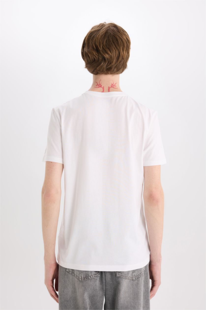 MAN White Cotton Slim Fit Crew Neck Printed Short Sleeve T-Shirt