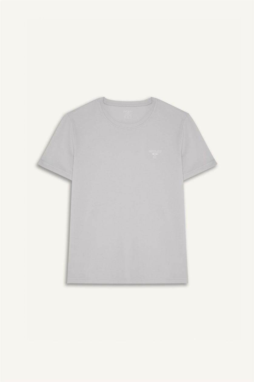 رجالي رمادي فاتح تيشيرت قطن سليم فيت مطبوع برقبة مستديرة