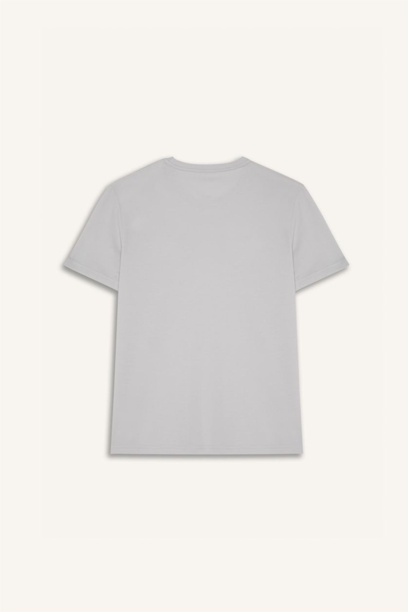 رجالي رمادي فاتح تيشيرت قطن سليم فيت مطبوع برقبة مستديرة