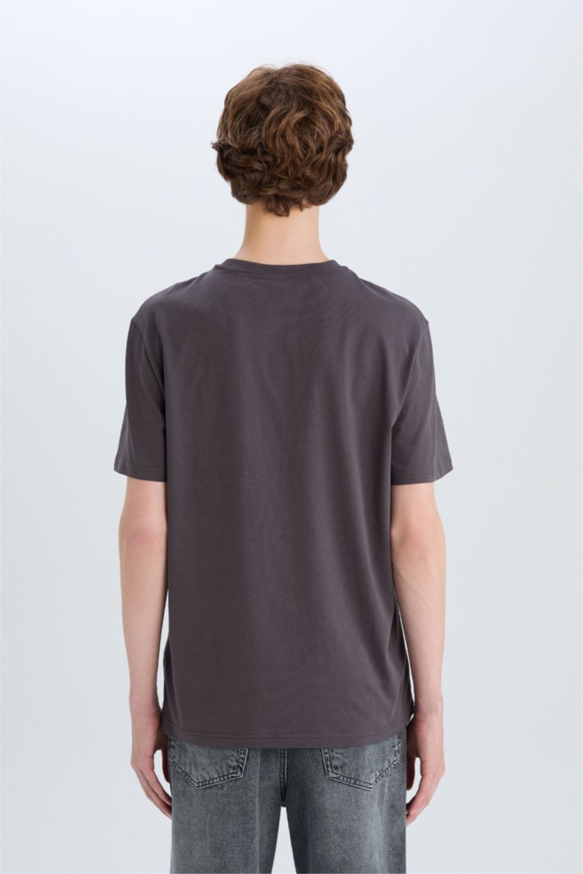 رجالي أنثرا تيشيرت قطن قصة عادية برقبة مستديرة