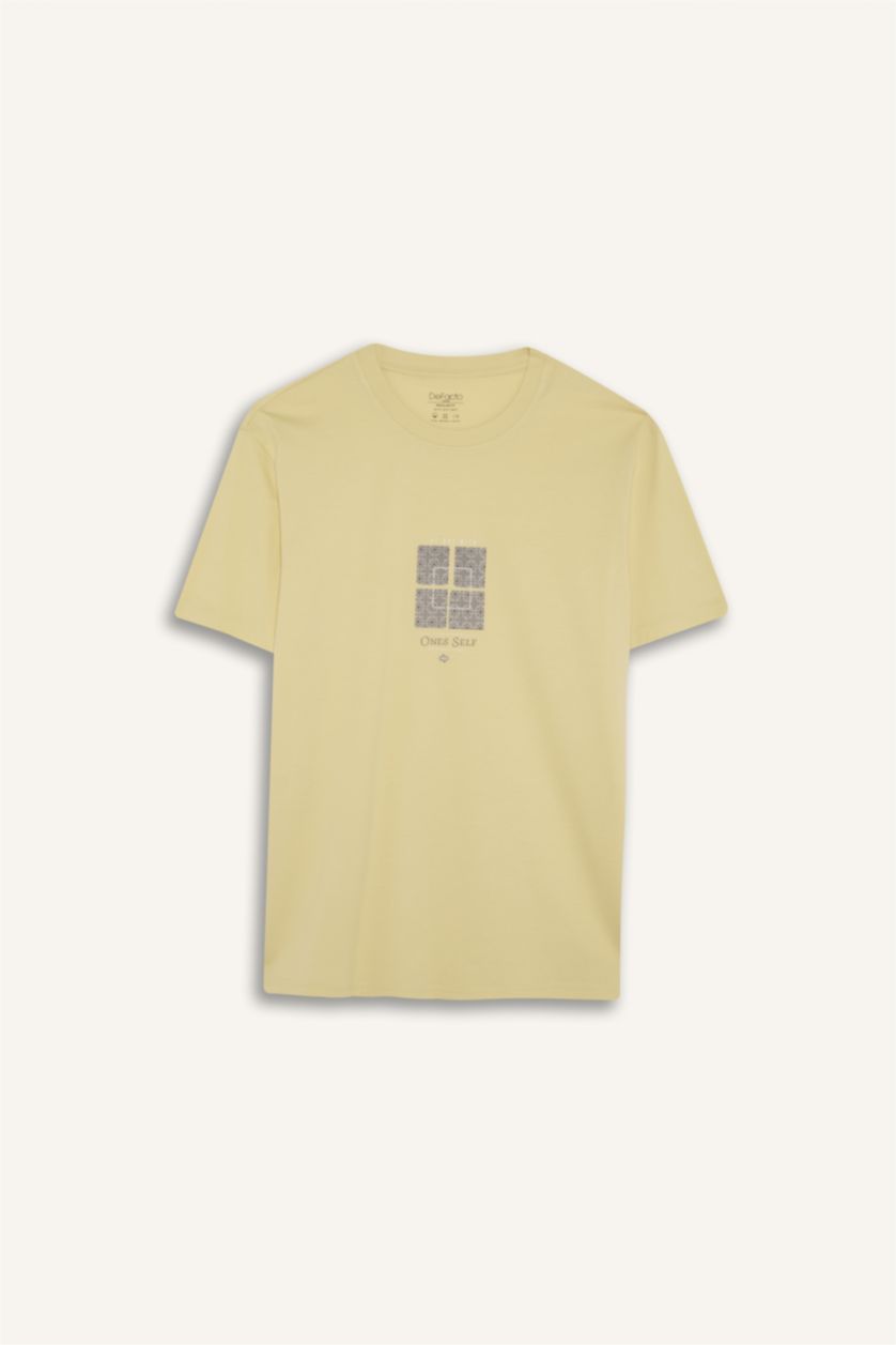 MAN Light Green Cotton Regular Fit Crew Neck Printed T-Shirt