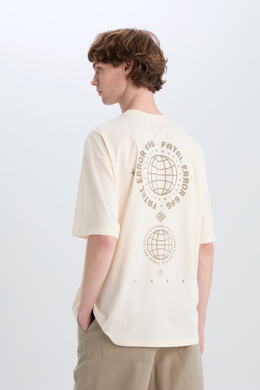 MAN Stone Cotton Oversize Crew Neck Printed T-Shirt