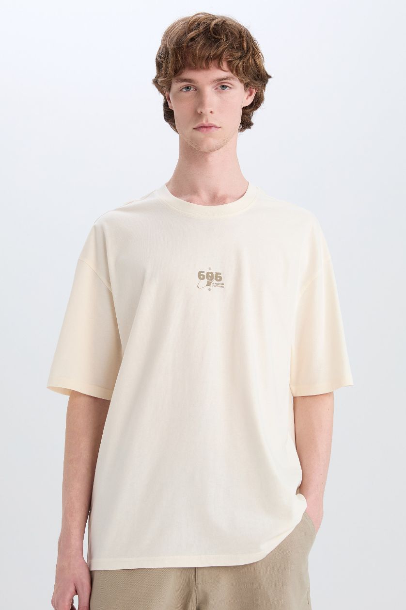 MAN Stone Cotton Oversize Crew Neck Printed T-Shirt