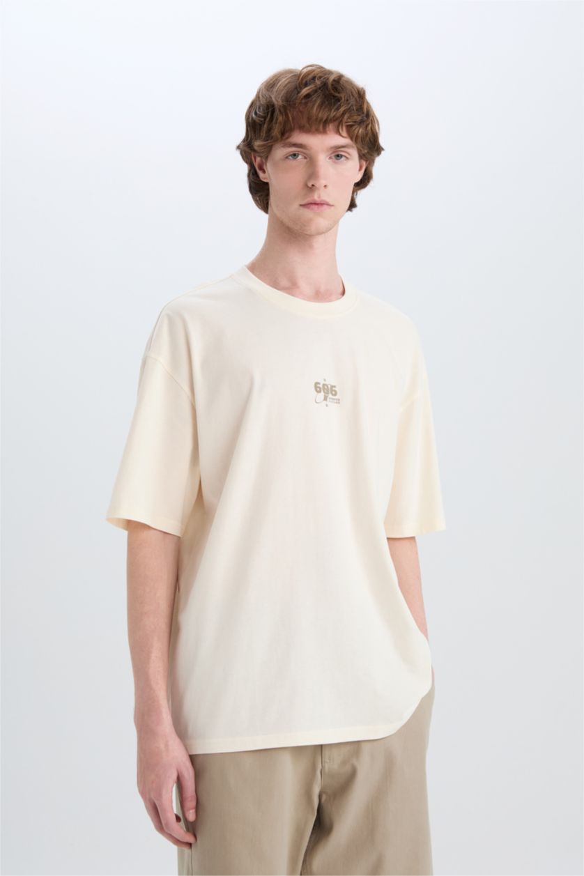 MAN Stone Cotton Oversize Crew Neck Printed T-Shirt