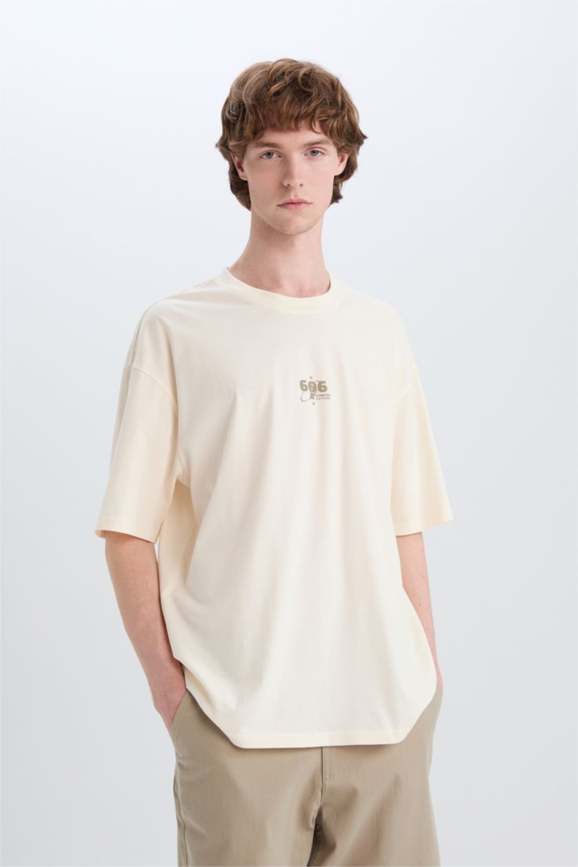 MAN Stone Cotton Oversize Crew Neck Printed T-Shirt