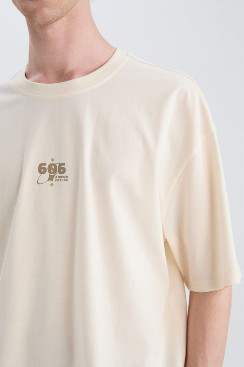 MAN Stone Cotton Oversize Crew Neck Printed T-Shirt