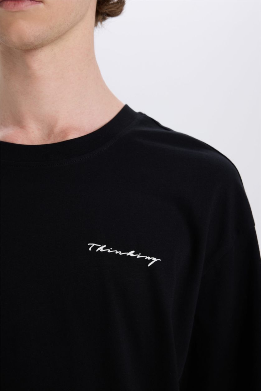 MAN Black Cotton Boxy Fit Crew Neck Printed T-shirt