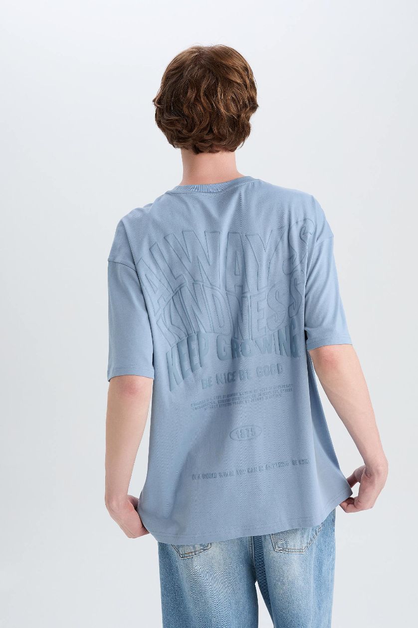 HOMME Bleu T-shirt oversize en coton imprimé à col rond