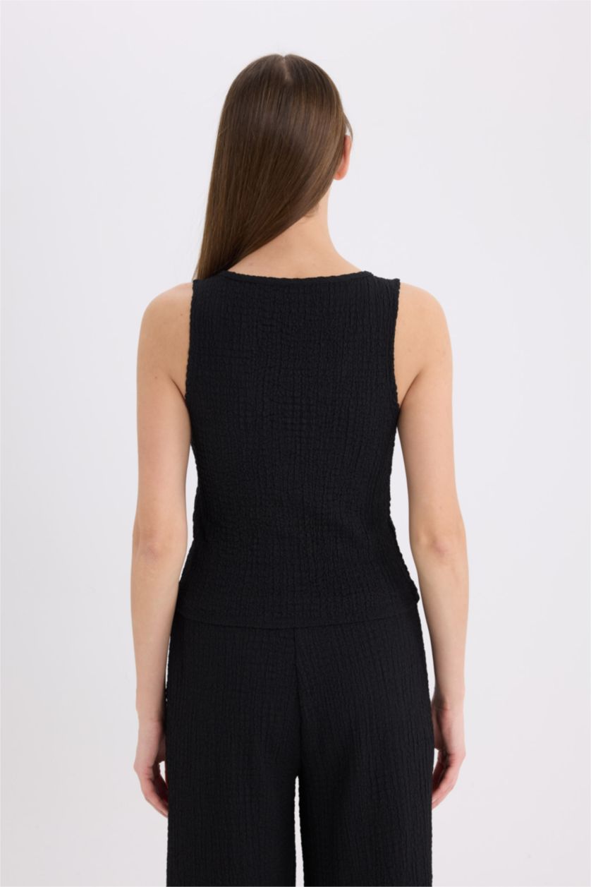 Женщины Черный Майка с V-образным вырезом из жатой ткани