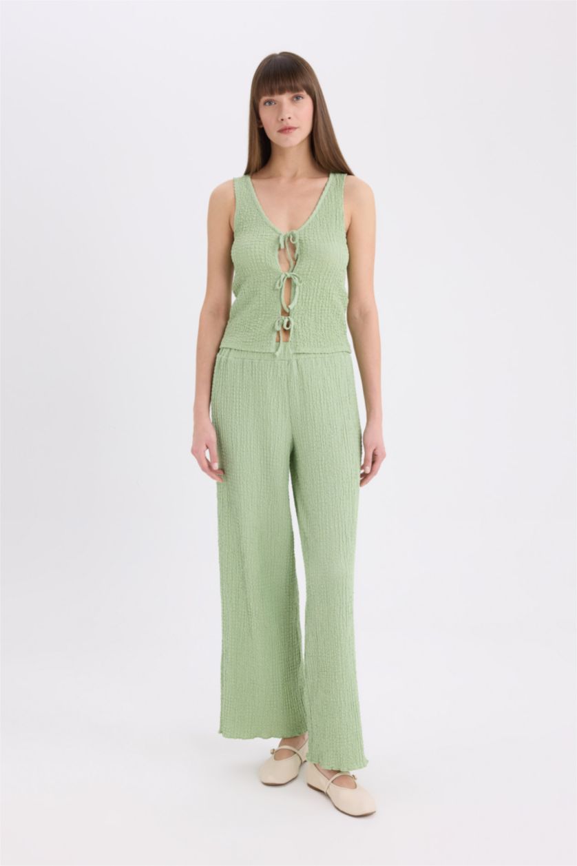 FEMME Bleu Débardeur en tissu gaufré à col V et Coupe régulière