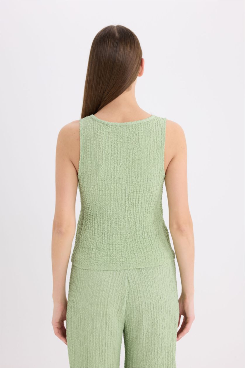 FEMME Bleu Débardeur en tissu gaufré à col V et Coupe régulière