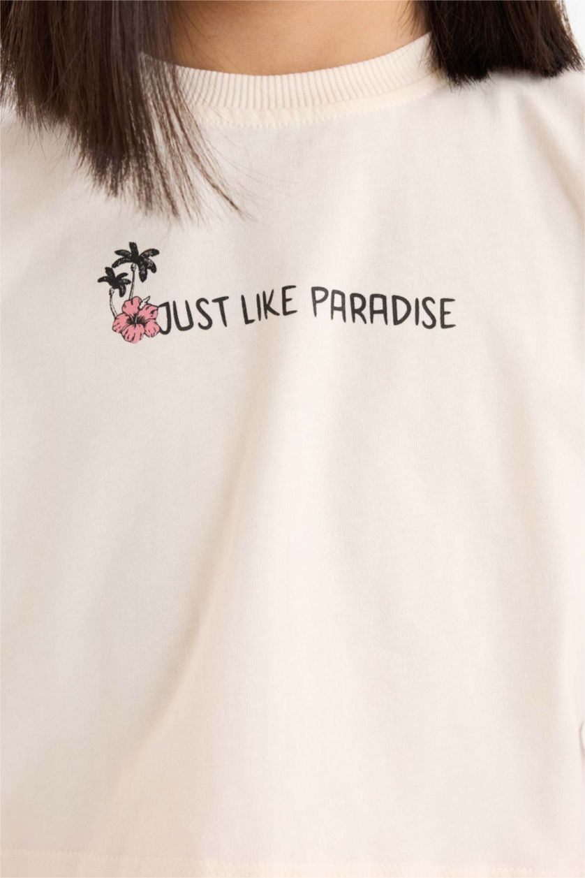 GIRLS & TEENS Ecru Girl Printed Short Sleeve T-Shirt Shorts 2 Piece Set