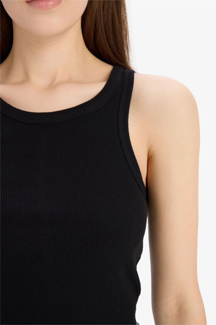 WOMAN Black Slim Fit Camisole Halter Collar Tank Top