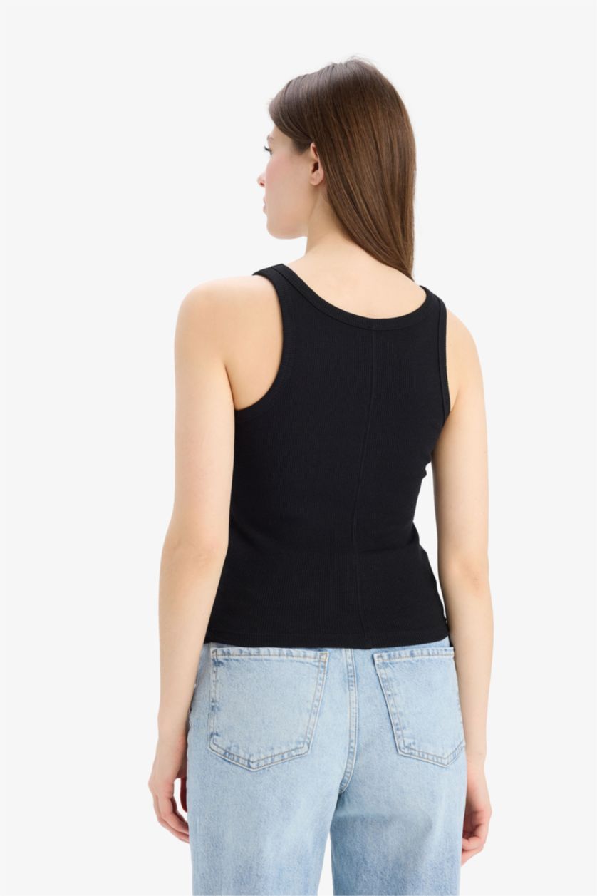WOMAN Black Slim Fit Camisole Halter Collar Tank Top
