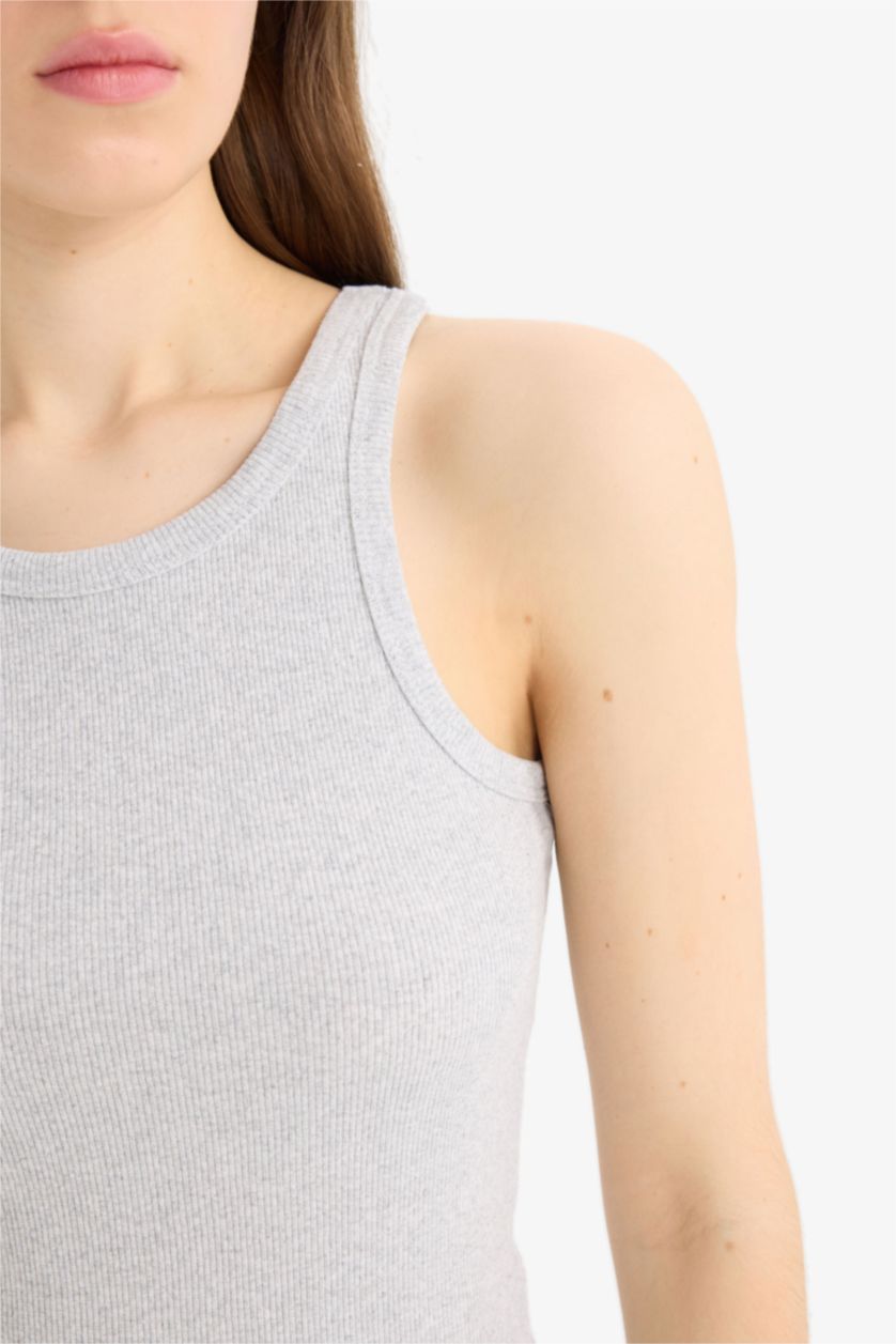 WOMAN Grey Melange Slim Fit Camisole Halter Collar Tank Top