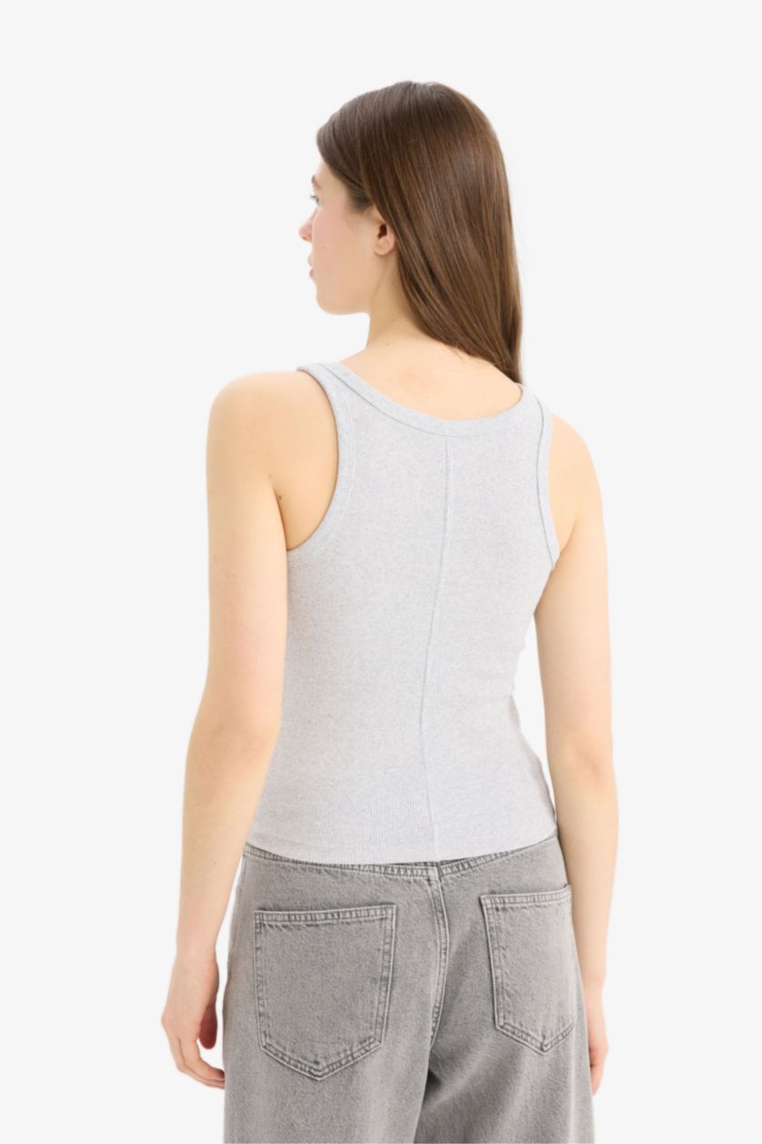 WOMAN Grey Melange Slim Fit Camisole Halter Collar Tank Top