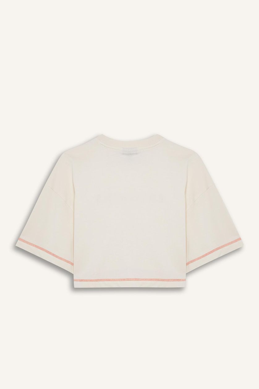 WOMAN Sand تيشيرت رياضي نص كم بفتحة رقبة قصيرة من DeFactoFit NBA Chicago Bulls