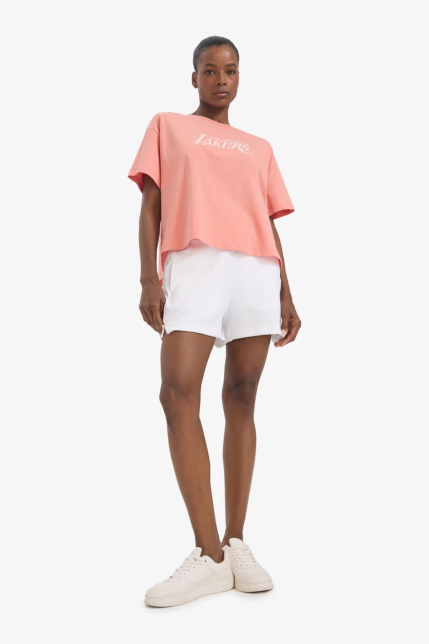 حريمي سيموني تيشيرت اوفر سايز نص كم من لوس أنجلوس ليكرز من DeFactoFit