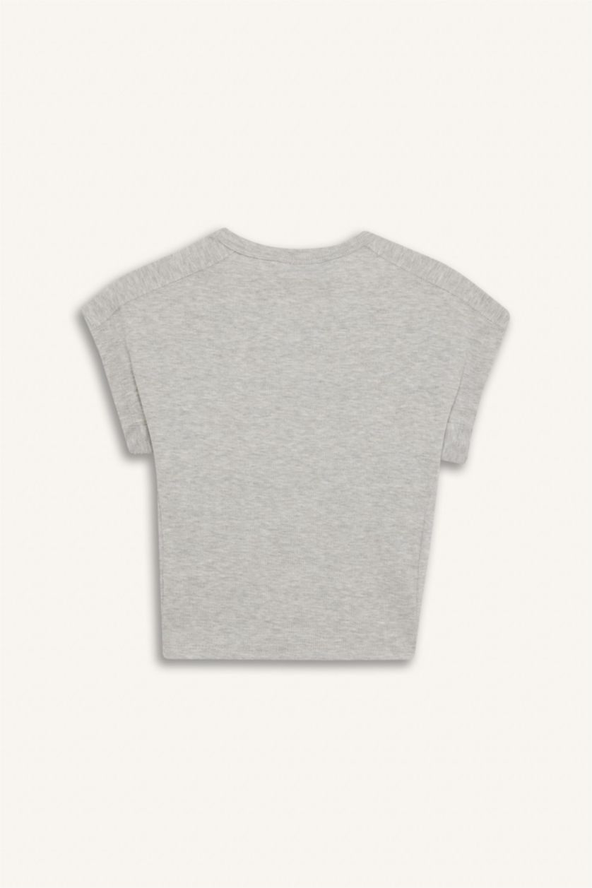 WOMAN Grey Melange DeFactoFit NBA Los Angeles Lakers Standard Fit Embroidered T-Shirt