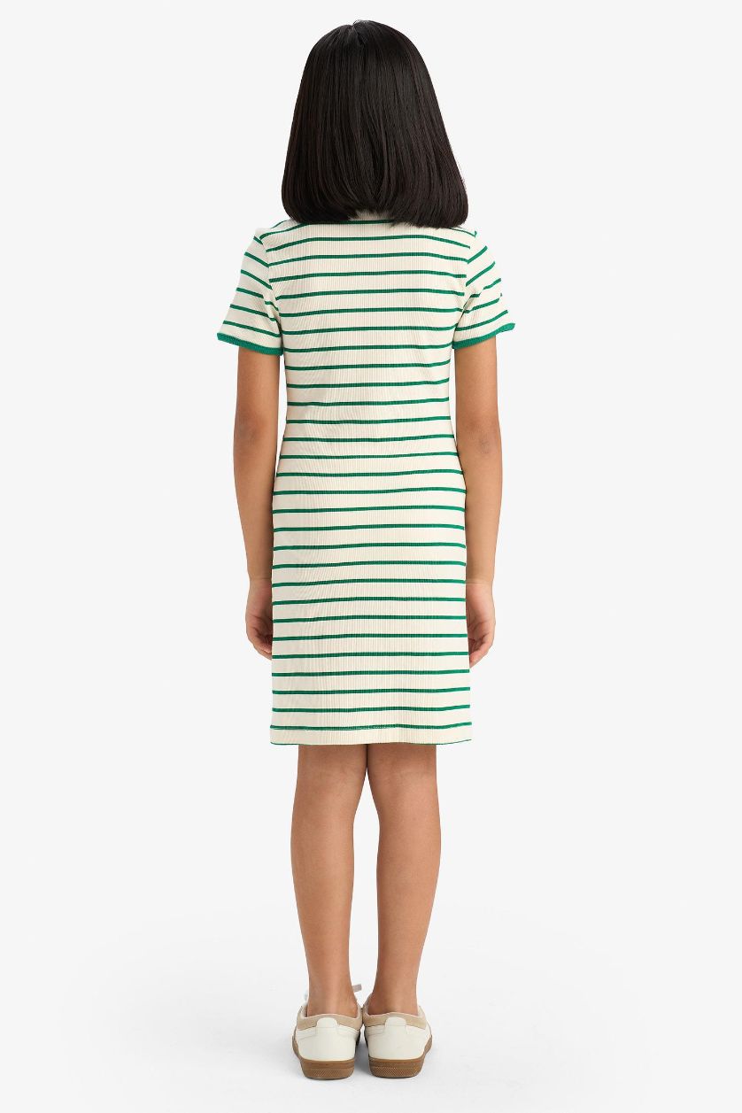 GIRLS & TEENS Green Girl Crew Neck Ribbed Camisole Striped Dress