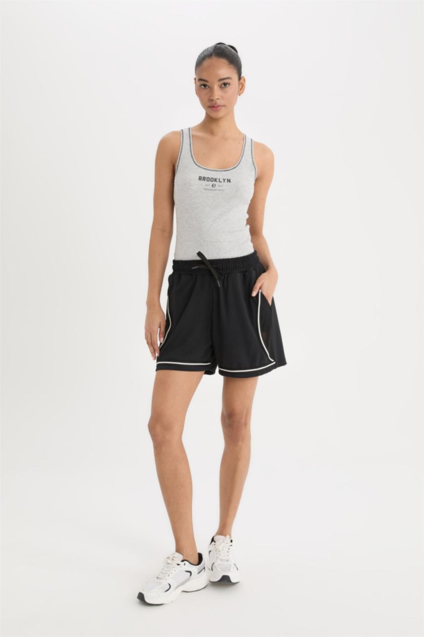 نساء ميلانج رمادي فاتح ديباردور مضلع قصة عادية بياقة مستديرة بدون كم