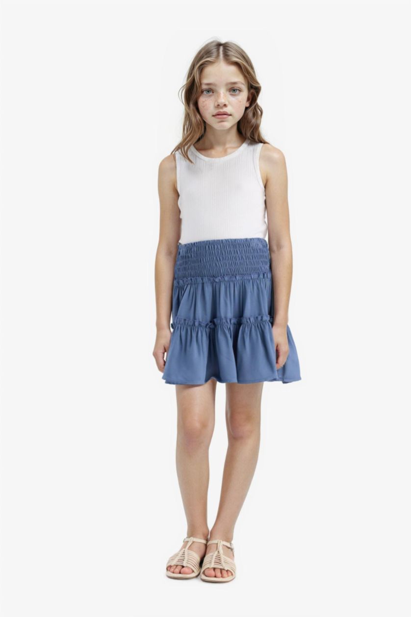 بنات نيلي فاتح تنورة بناتي فيسكوز مكشكش