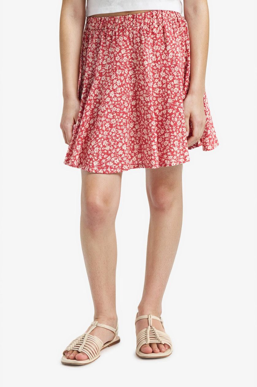 Kız Çocuk - Genç Kız Kırmızı Desenli Beli Lastikli Viskon Etek Kız Çocuk