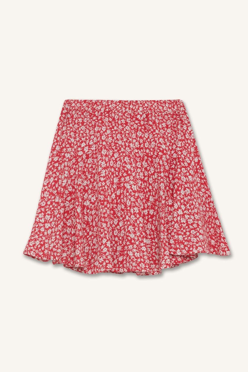 Kız Çocuk - Genç Kız Kırmızı Desenli Beli Lastikli Viskon Etek Kız Çocuk
