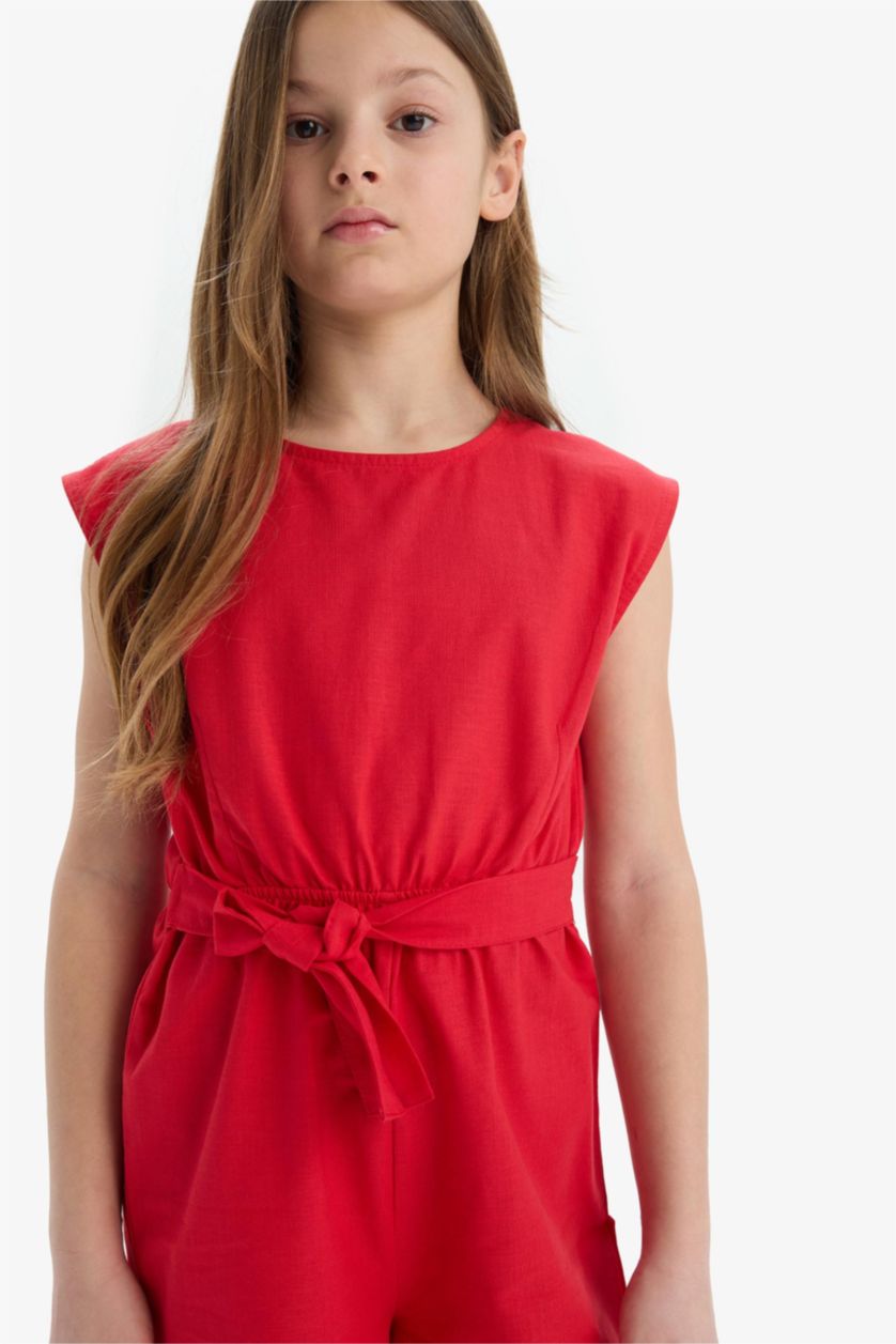 Kız Çocuk - Genç Kız Kırmızı Pamuklu Kolsuz Kısa Tulum Kız Çocuk