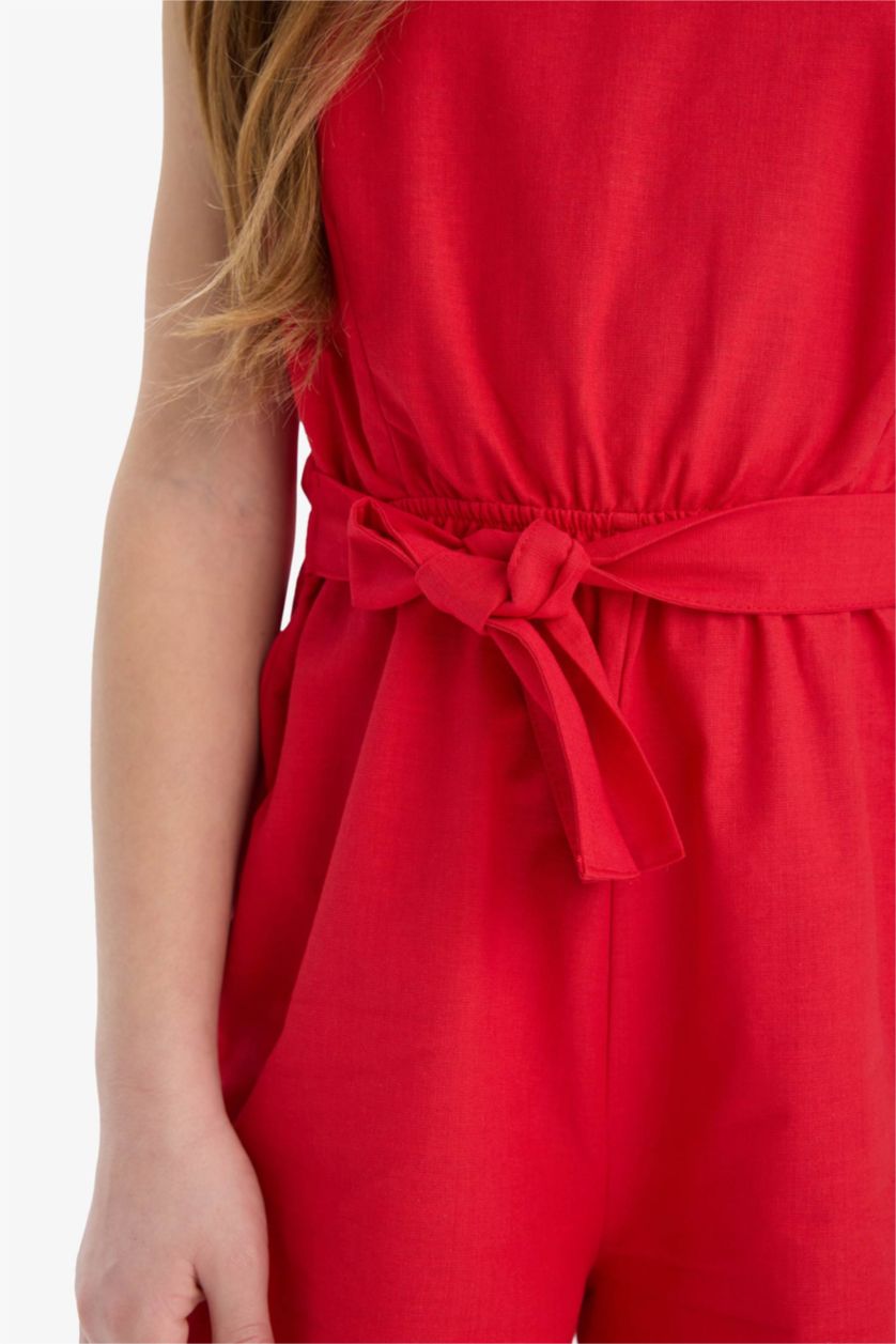 Kız Çocuk - Genç Kız Kırmızı Pamuklu Kolsuz Kısa Tulum Kız Çocuk