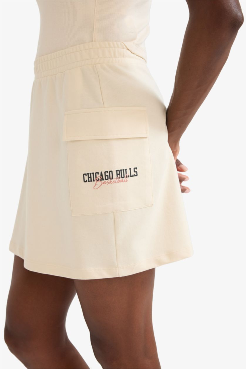 Kadın Kum NBA Chicago Bulls Standart Fit Beli Lastikli Cepli Etek