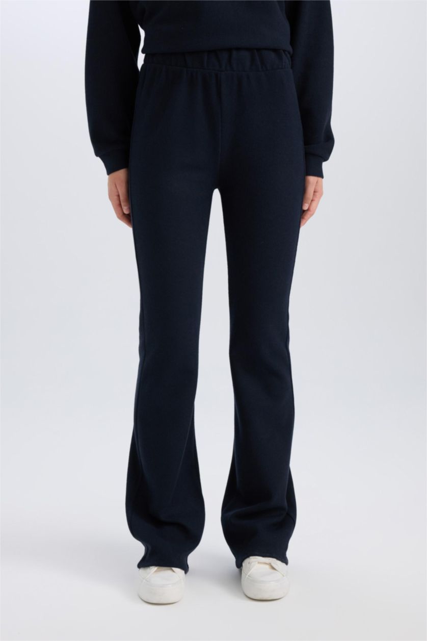 Kadın Lacivert 2'li Takım Basic Düz Bisiklet Yaka Üst Beli Lastikli Uzun Alt