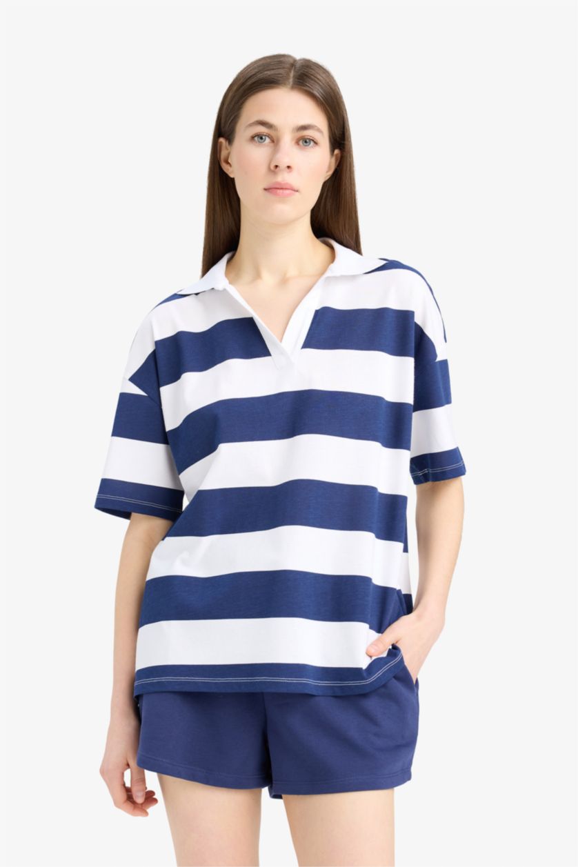 FEMME Marin T-shirt Polo décontracté en coton à manches courtes