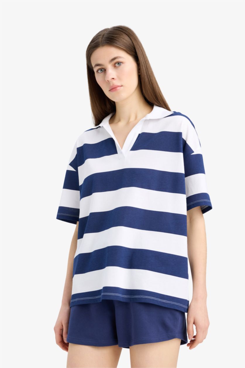 FEMME Marin T-shirt Polo décontracté en coton à manches courtes